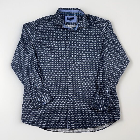 BLU by Polifroni Mens Shirt Sz XXL Horses heads AOP Long Sleeve Flap On Sleeve - Picture 1 of 16